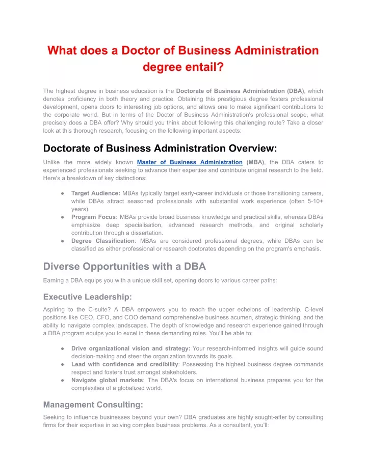 what does a doctor of business administration