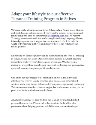 Adapt your lifestyle to our effective Personal Training Program in St Ives pdf 1