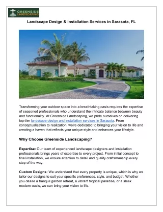 Landscape Design & Installation Services in Sarasota, FL