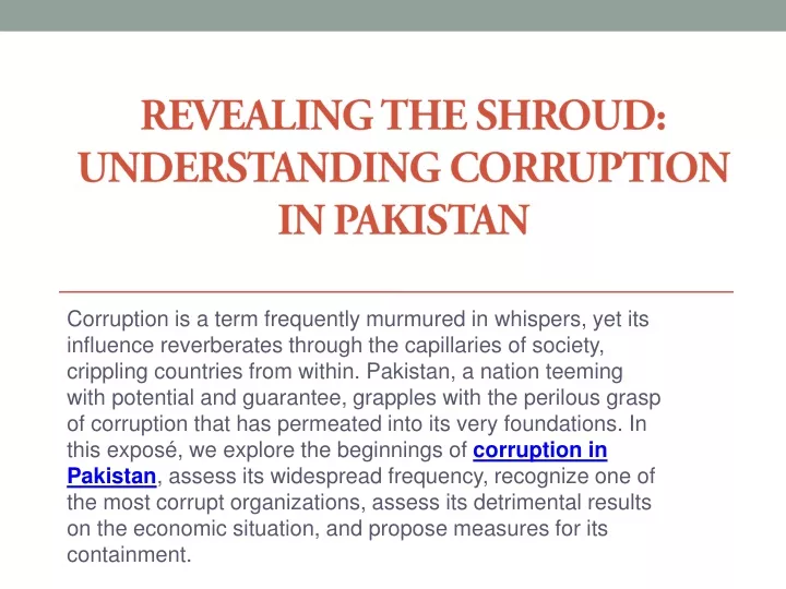 revealing the shroud understanding corruption in pakistan