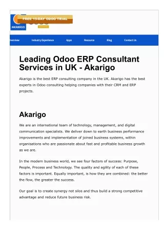 Certified Odoo Partner | Official Odoo partner in UK - Akarigo