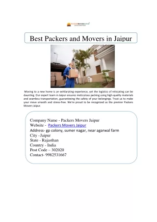 Packers Movers Jaipur