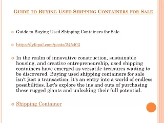 Guide to Buying Used Shipping Containers for Sale