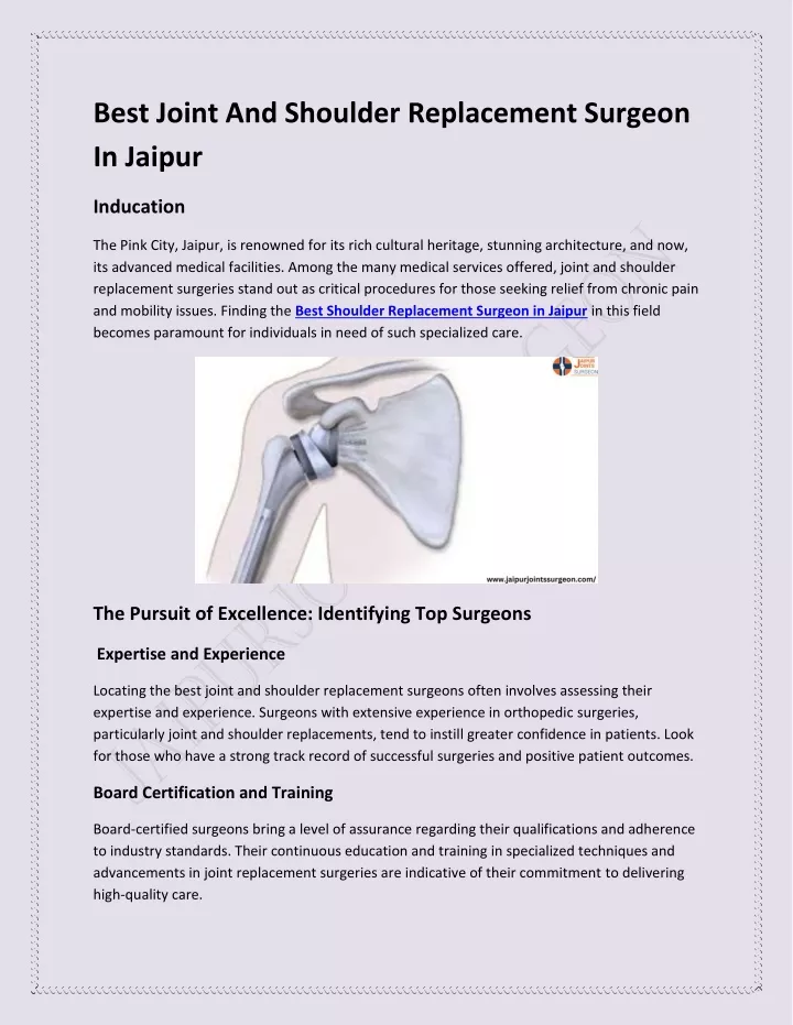best joint and shoulder replacement surgeon