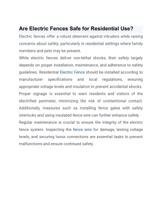 Are Electric Fences Safe for Residential Use?