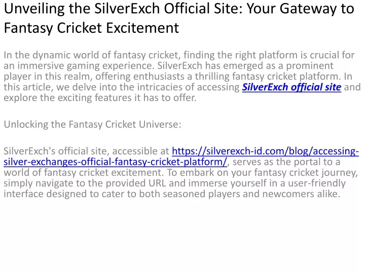 unveiling the silverexch official site your gateway to fantasy cricket excitement