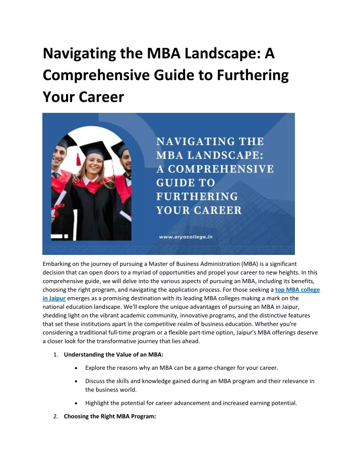 PPT - Navigating the MBA Landscape: A Comprehensive Guide to Furthering Your Career PowerPoint 