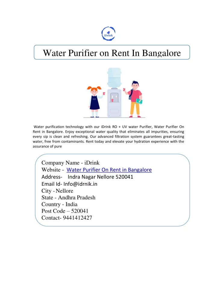 water purifier on rent in bangalore
