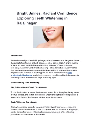 Bright Smiles, Radiant Confidence_ Exploring Teeth Whitening in Rajajinagar