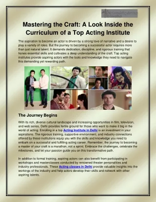 Acting Institute in Delhi
