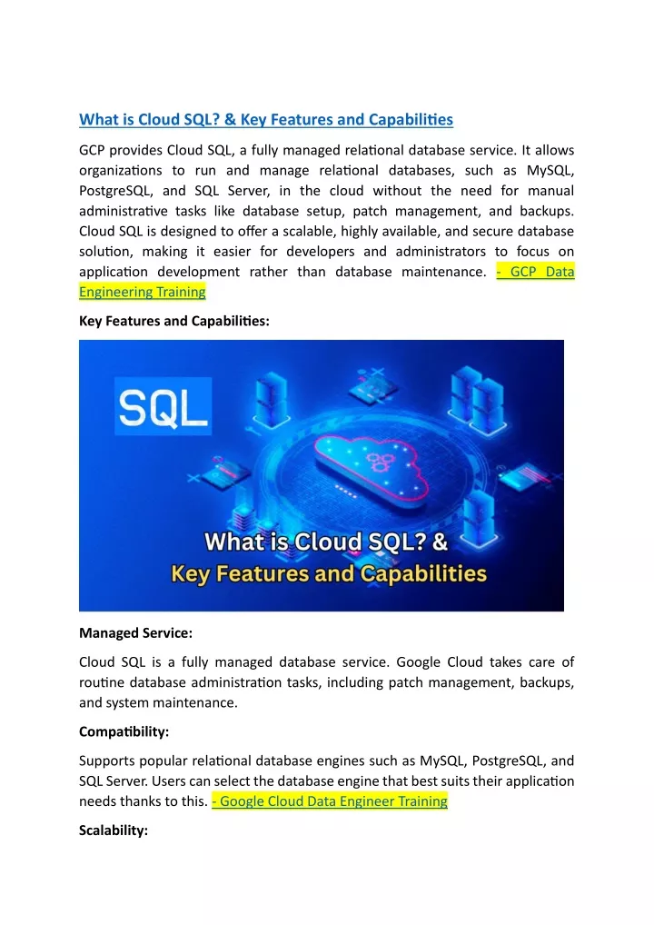 what is cloud sql key features and capabilities