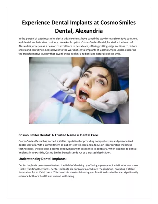 Experience Dental Implants at Cosmo Smiles Dental Alexandria