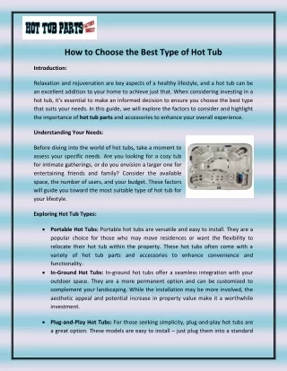 How to Choose the Best Type of Hot Tub