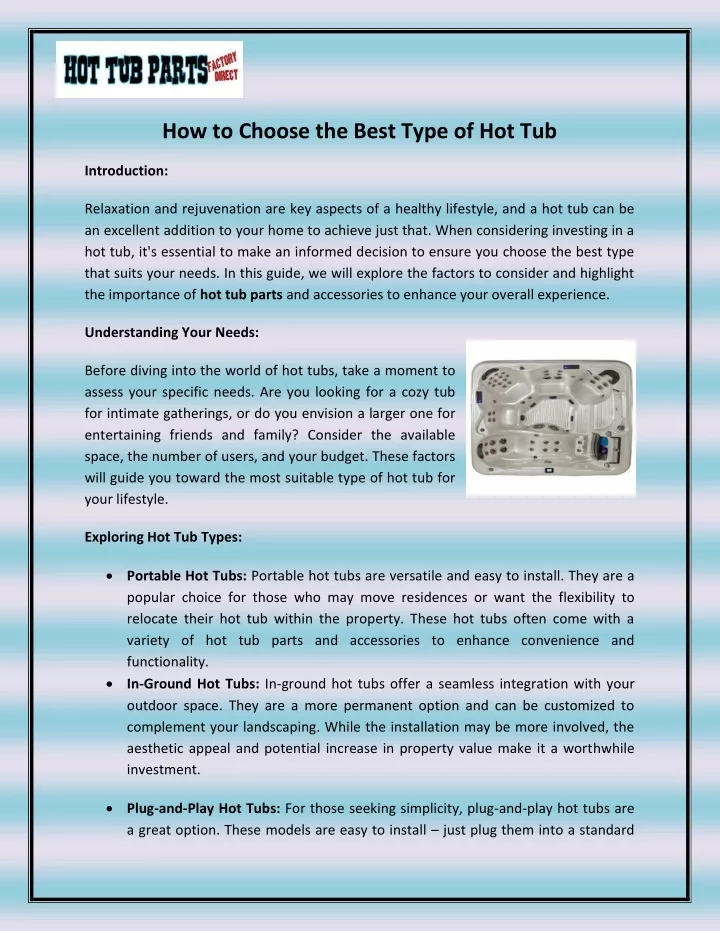 how to choose the best type of hot tub