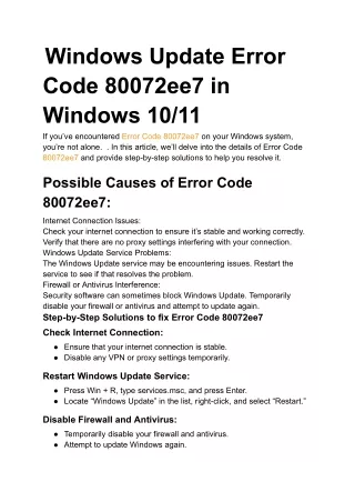 Windows Update Error Code 80072ee7 in Windows 10_11