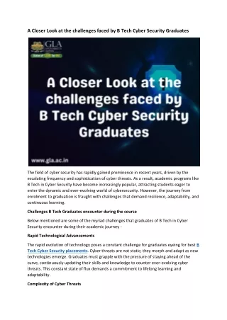 A Closer Look at the challenges faced by B. Tech Cyber Security Graduates