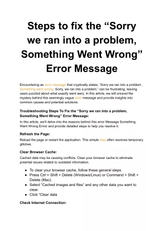 Steps to fix the “Sorry we ran into a problem, Something Went Wrong” Error Message