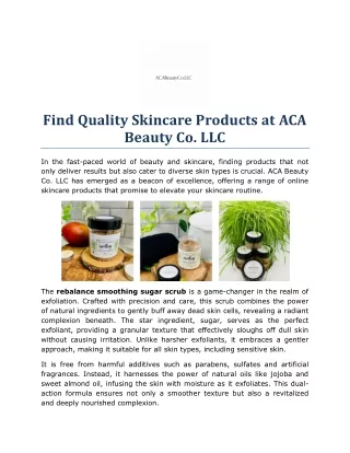 Find Quality Skincare Products at ACA Beauty Co. LLC