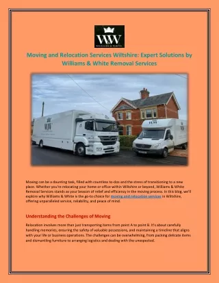 Moving and Relocation Services Wiltshire: Expert Solutions by Williams & White R