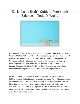 Karla Carbo Utah's Guide to Work-Life Balance in Today's World