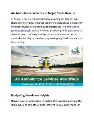 Air Ambulance Services in Nepal Saras Rescue
