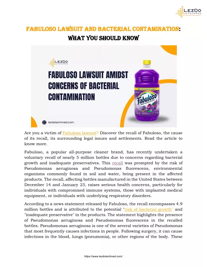 fabuloso lawsuit and bacterial contamination
