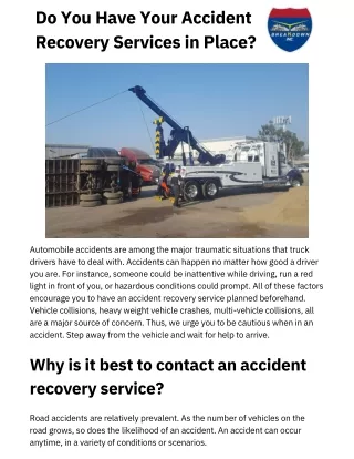 Expert Accident Recovery Services: Ensuring Safety on the Road