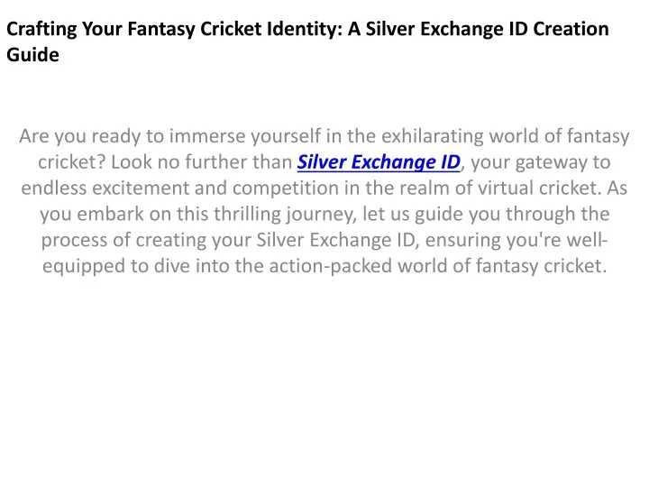 crafting your fantasy cricket identity a silver exchange id creation guide