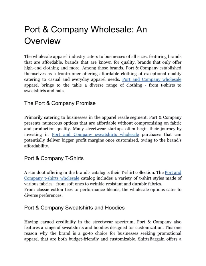 port company wholesale an overview