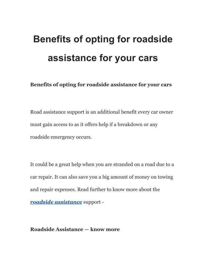 benefits of opting for roadside