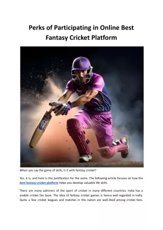 Perks of Participating in Online Best Fantasy Cricket Platform