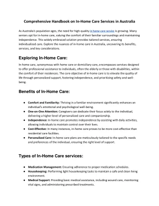 Comprehensive Handbook on In-Home Care Services in Australia