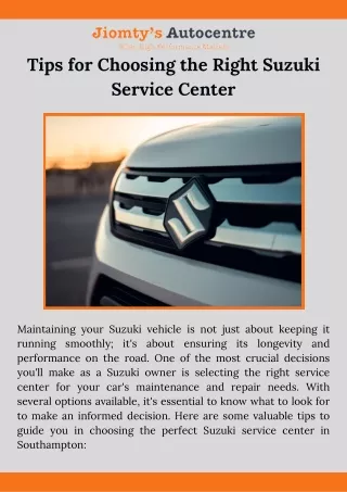 Tips for Choosing the Right Suzuki Service Center