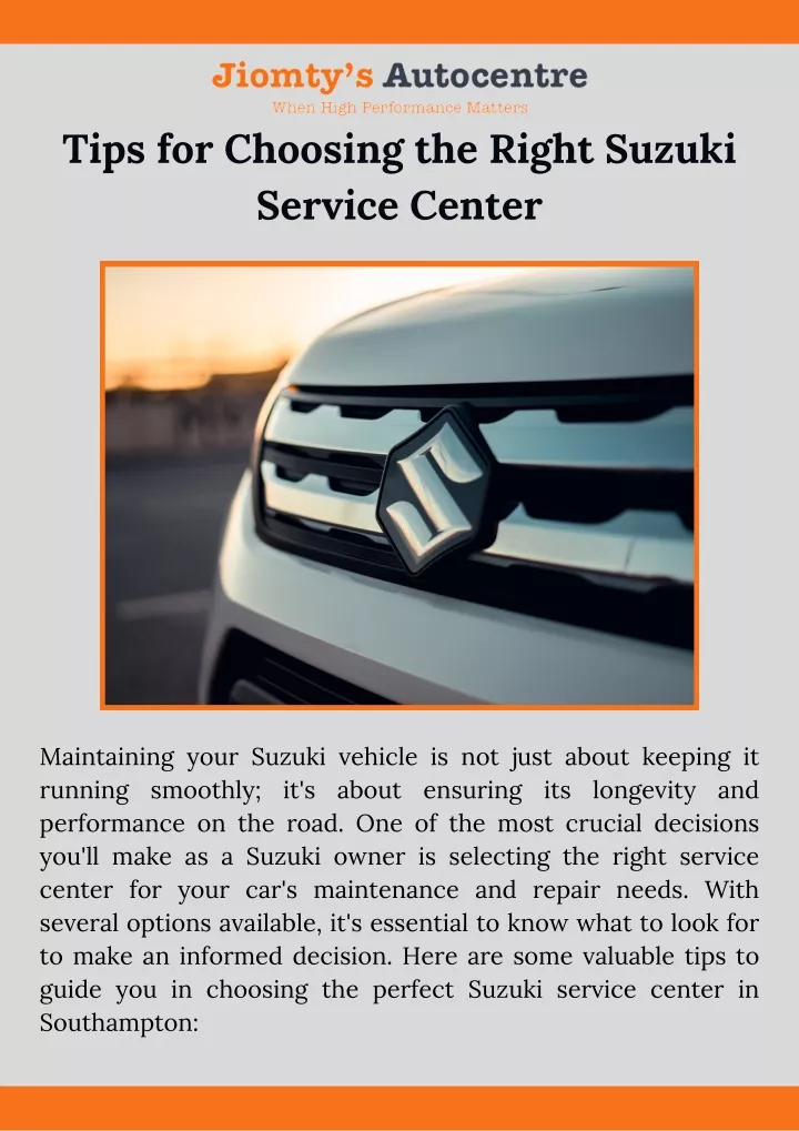 tips for choosing the right suzuki service center