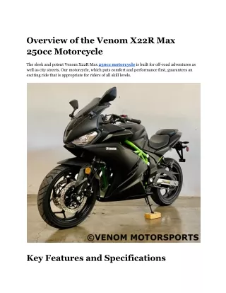 Overview of the Venom X22R Max 250cc Motorcycle