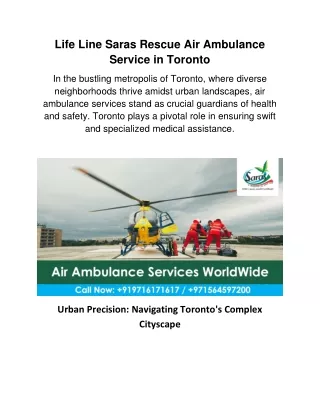 Life Line Saras Rescue Air Ambulance Service in Toronto