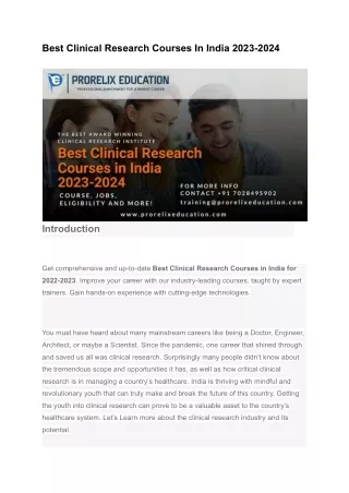Best Clinical Research Courses In India 2023-2024