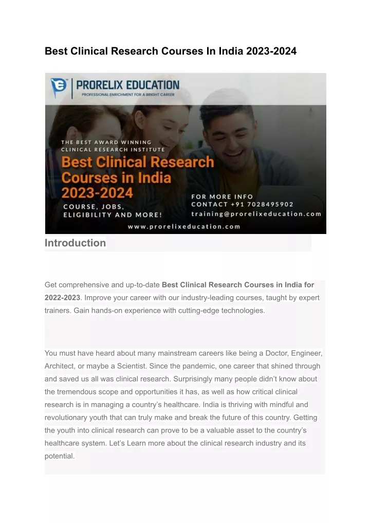 best clinical research courses in india 2023 2024