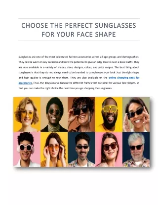 CHOOSE THE PERFECT SUNGLASSES FOR YOUR FACE SHAPE