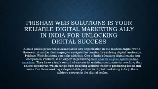 Prisham Web Solutions is your reliable digital marketing ally in India for unlocking digital success