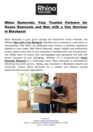 Rhino Removals: Your Trusted Partners for House Removals Blackpool
