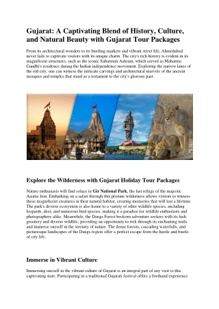 Gujarat Tour Packages Gujarat Holiday Tour Packages