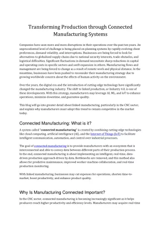 Transforming Production through Connected Manufacturing Systems