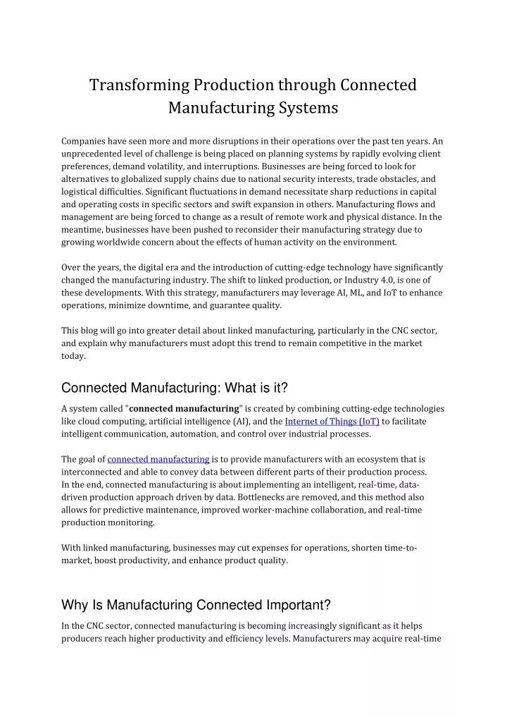 transforming production through connected