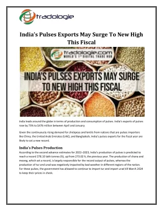 India’s Pulses Exports May Surge To New High This Fiscal