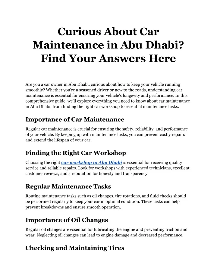 curious about car maintenance in abu dhabi find