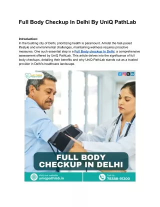 Full Body Checkup In Delhi  By UniQ PathLab