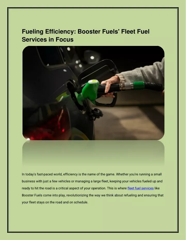 fueling efficiency booster fuels fleet fuel