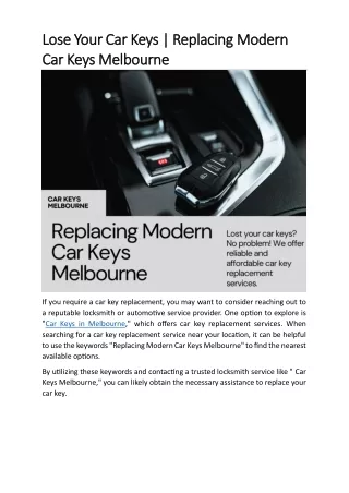 Replacing Modern Car Keys Melbourne