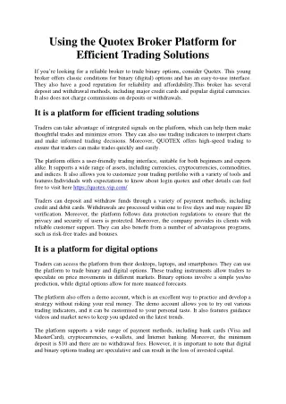 using the quotex broker platform for efficient